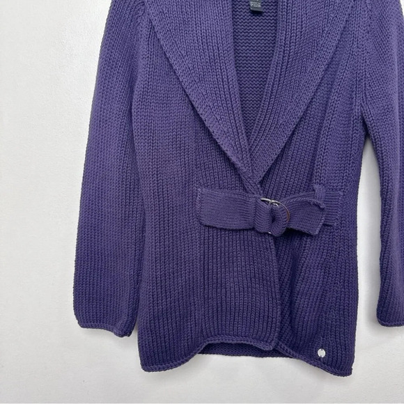 Pure Handknit womens Xsmall/Small Chunky Purple Belt Buckle Cardigan - Picture 9 of 14